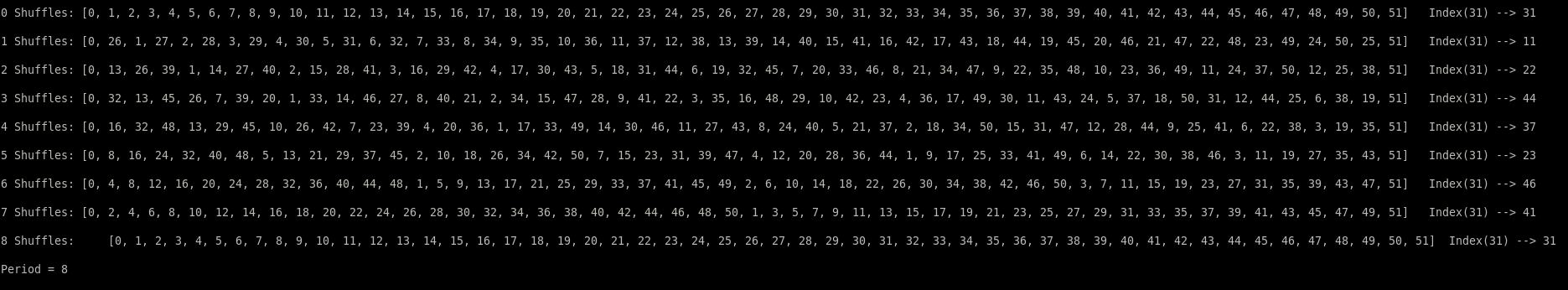 Simulated position of cards for multiple riffle shuffles